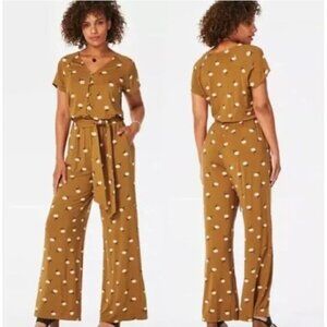 Matilda Jane Up In Front Romper Mustard Yellow White Daisy Belted Size Lrg EUC